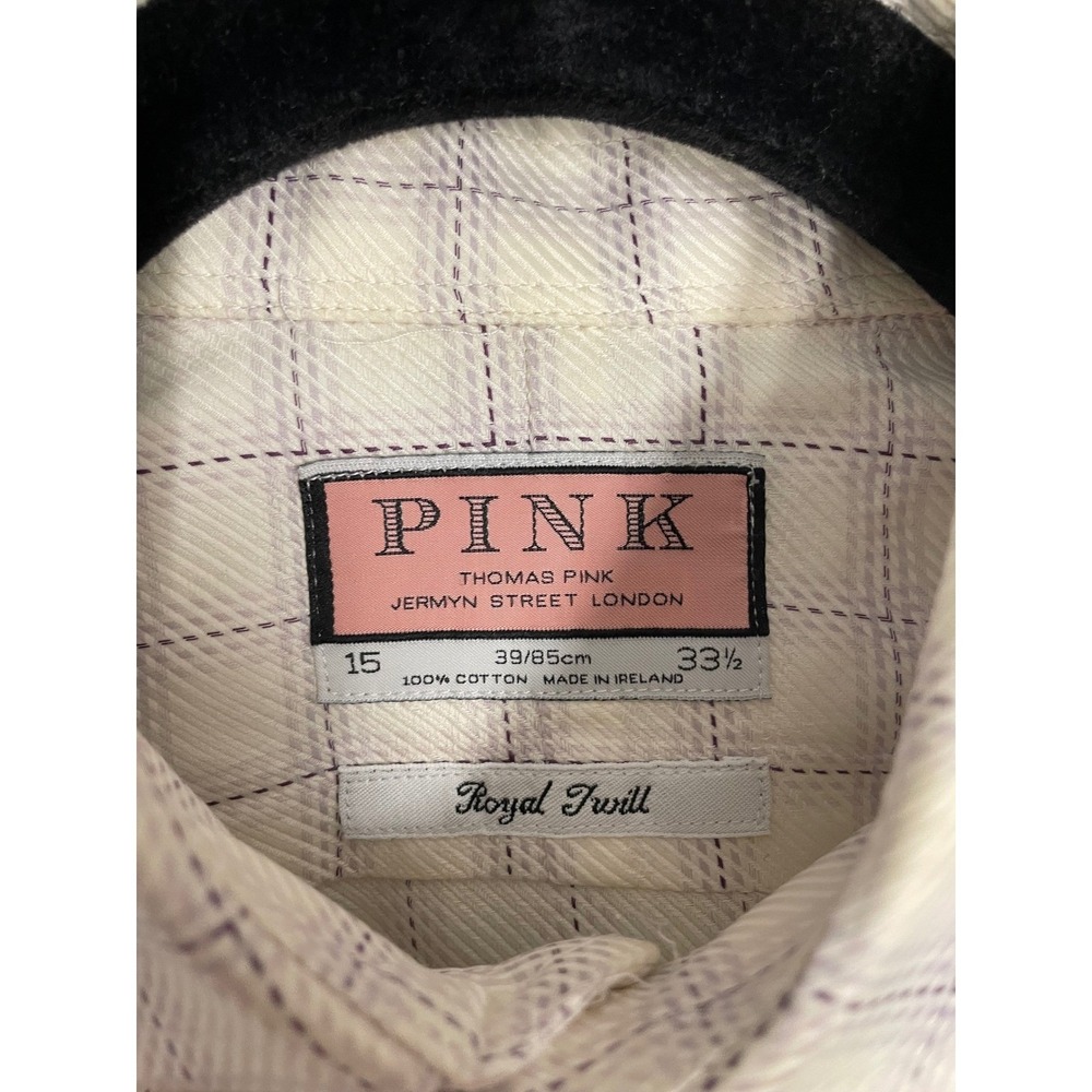 Thomas Pink Mens Cream Royal Twill Grid Check French Cuff Dress Shirt Sz 15 33.5 - Picture 6 of 10